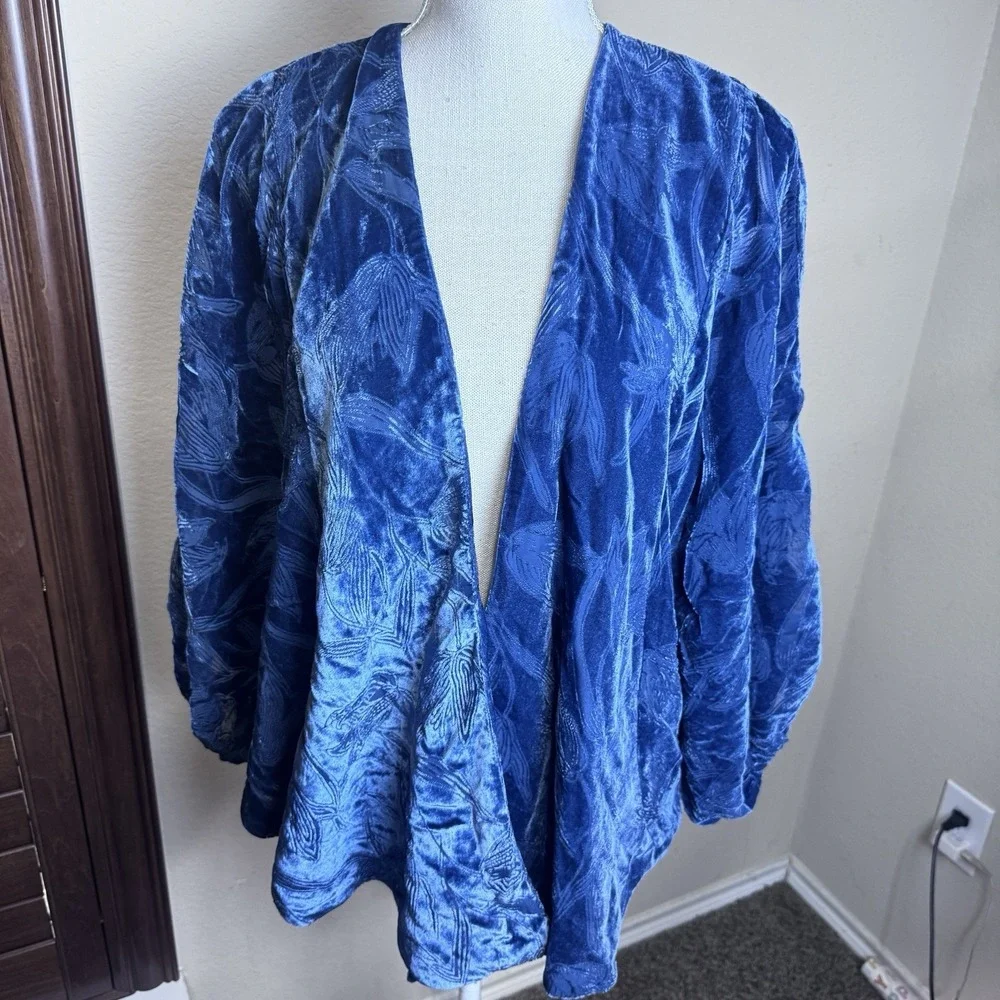 NEW Navy Blue  Kimono World Market Velvet Burnout Open Jacket Wrap One Size NWT